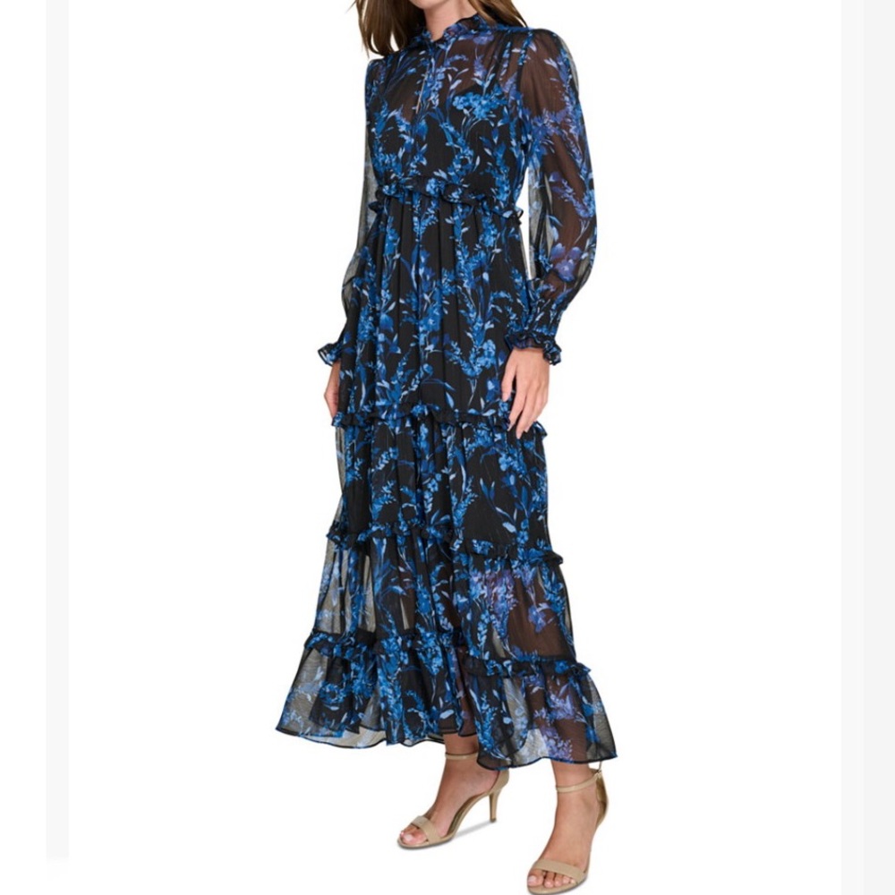 Tommy Hilfiger Women Smocked Neck and Cuffs Long Sleeves Maxi Dress. Size 2. New - Picture 6 of 17